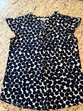 Calvin Klein Navy & White Polka Dot Flutter Sleeve Blouse
